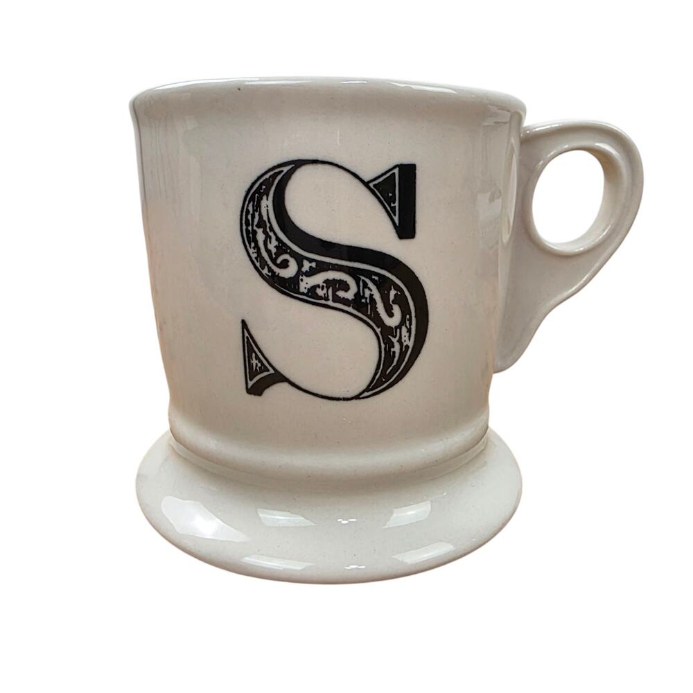 Anthropologie Coffee Mug Monogram "S” Cup White Black Letter Initial Alphabet